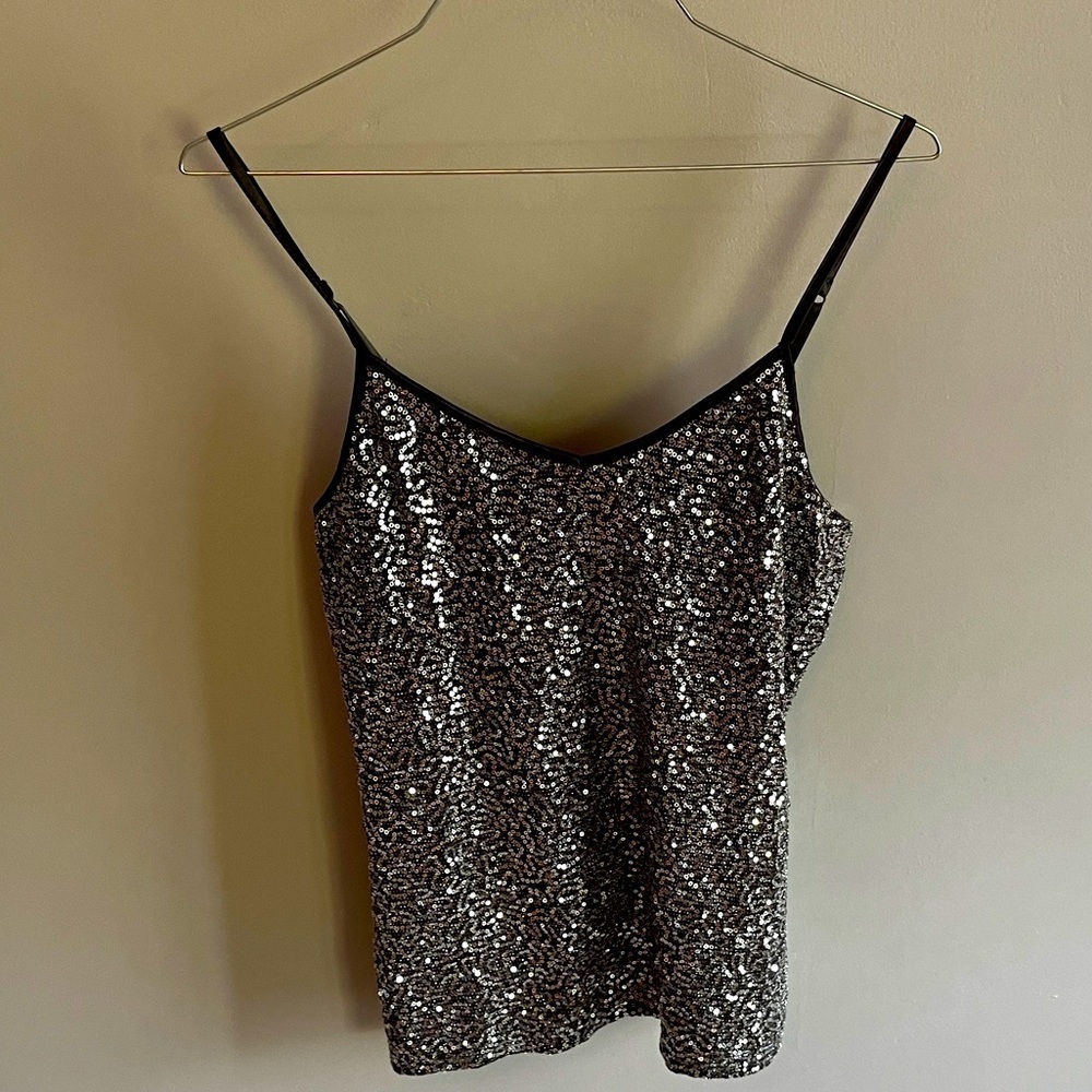 Express Silver Sequin Tank Top Size Medium Adjustable Straps